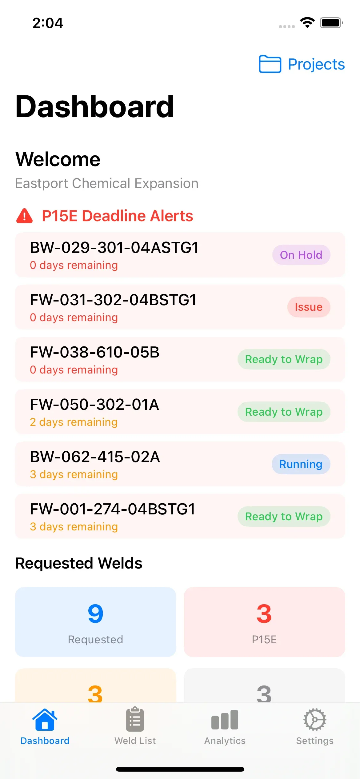 Wrapsheets iOS app showing dashboard