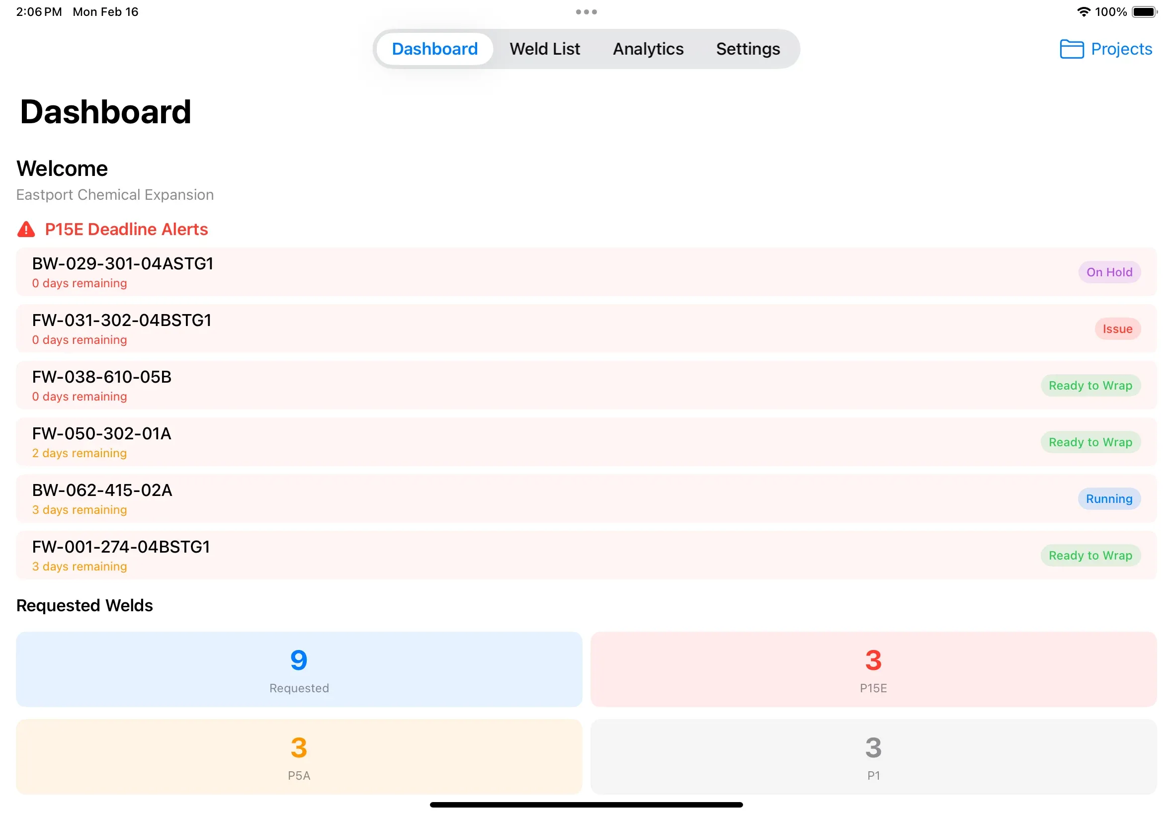 Wrapsheets iPad app dashboard